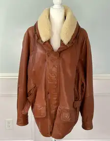 Vintage Eagle Shearling Sherpa Leather Coat Brown Made in Turkey 80s Size XL
