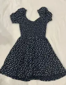 Hollister Navy Blue Floral cap sleeve dress built in shorts with pockets, cinch waist