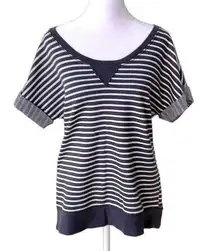 Hanes Navy and White Striped Short Sleeve Sweatshirt Size Small