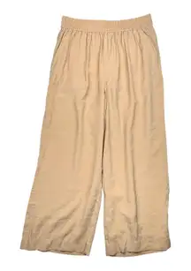 Madewell Pants Womens Large Tan Linen Blend Wide Leg Pull On Elastic Waist Beige