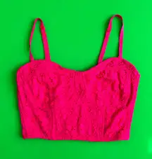 Hot Pink Lace Spaghetti Strap Crop Tank Top