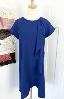 Adrianna Papell  Flutter Sleeve Gauzy Crepe Draped A-Line Dress Blue Size 8 NWT