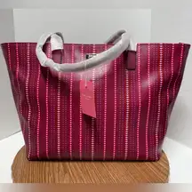 Kate Spade Shore Street Heart Stripe Margaretta Carryall Burgundy Tote Bag NWT