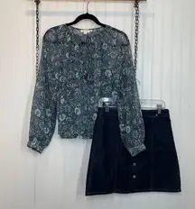 Anthropologie NWOT  & Theory Let Me Be Puff-Sleeved Blouse & Denim Skirt SET S