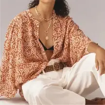 Anthropologie Pilcro‎ Orange White Sydney Floral Bat Sleeve Top