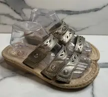 Earth Spirit Women's Metallic Leather Gelron 2000 Slide Sandals Sz 8.5 Comfort