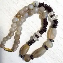 Gray Chalcedony Agate & Garnet Beaded Necklace