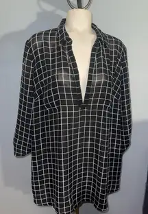 Motherhood Maternity Black and White Grid Pattern semi sheer blouse top shirt L