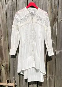 Feather Bone White Lace Long Sleeve Peasant Dress XS