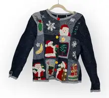 Vintage  Christmas Sweater Cardigan Santa Cottagecore Festive Holiday Knit M