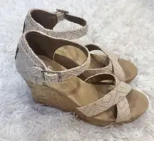 Tom’s Sienna Cork Strappy Wedges Tan Nude 7.5