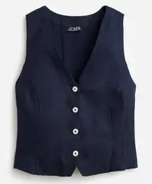 J. Crew Slim Fit Linen Vest Navy Size 12 BY698 Button Front Top Cropped New