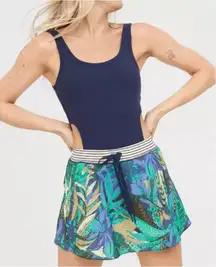 OFFLINE By Aerie Blue Tropical Ribbed‎ Cut Out Sport Dress Romper Medium NEW