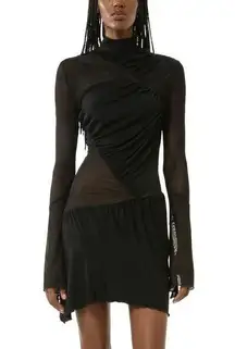 Mach & Mach Black Sheer Panel Long Sleeve Turtleneck Mini Dress Size 8 NWT