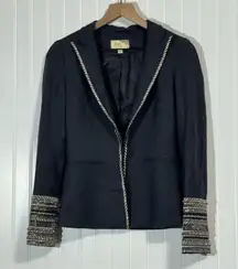 Elizabeth and James Black Wool Blazer 2 Officecore Luxe Embellished Cuffs Trim
