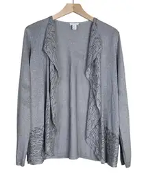 Chico's Women's M Chico's Size 1 Silver with Metallic Thread Open Front Cardigan
