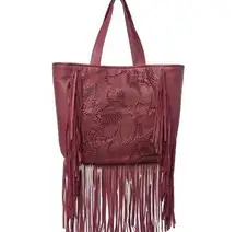 Frye Vivian Leather Fringe Tote Bag Maroon Burgundy Red NWT