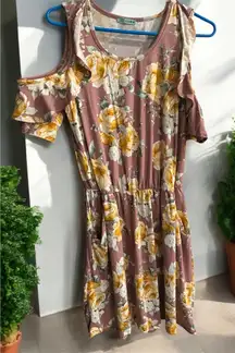 P.S. Kate Yellow Pink Cut Out Smocked Sundress. Size M