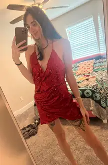 Red Sequin Mini Dress