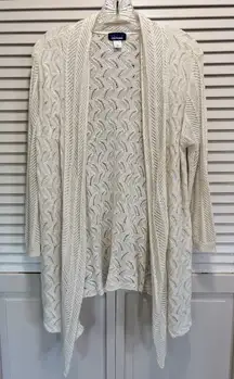 Basic Editions Cream Crochet Shawl Neck‎ Open Cardigan Long Sleeve Size XL Boho