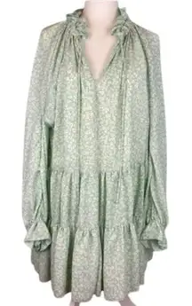 Saints & Hearts Smocked V Neck Cheetah Print Mini Dress Ruffle Long Sleeve Sz S