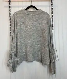 Vero Moda Tie Cuff Knitted Jumper Gray Crew Neck Pullover Wool Alpaca Size M