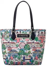 London Tote bag, Coastal Preppy purse, nylon tote bag, with zipper and pockets