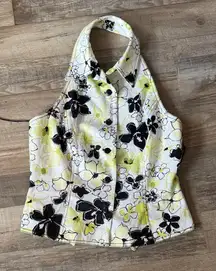 Muse Floral Halter Blouse - Black and Yellow Size 8