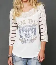 Creme Ivory Eyelet Lace Trim Great Falls Montana Ram Graphic Top