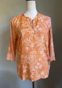 Columbia‎ Women's Orange Floral Blouse Top Boho Cottage Core Gorpcore Medium
