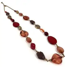 Chico’s‎ faux stone acrylic long beaded dark reds browns necklace gold tone