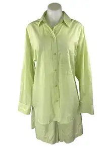 Abercrombie & Fitch Green Long Sleeve Button Shirt High Rise Shorts 2 Pc Set M/L