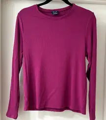 Splendid Raspberry Pink Ribbed Fitted Long Sleeve Tee, Size XL