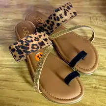 Cheetah Print One-Toe Ring Slide Sandals – Women’s Trendy - Size 9