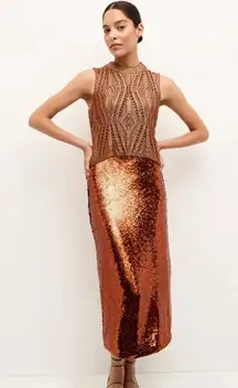 NWT Marie Olivier Sequin Wray Pencil Midi Skirt in Cinnamon