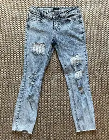 Acid Wash Skinny Jeans With Lace Patch 11