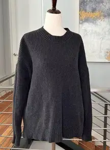 BCBGMaxAzria Charcoal Rib Knit Crew Neck Sweater, Size S