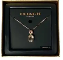 Coach emerald cut rose gold/ pink crystal necklace NWT