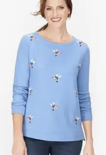 Talbots Sweatshirt Hummingbird Embroidery Light Blue Size Large