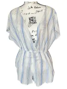 NWT Urban Outfitters Out From Under Blue White Striped  Cotton Coverup Romper M‎