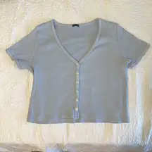 Light Blue  Ribbed Button Up V-Neck Tshirt