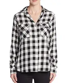 Sam Edelman Sequin Back Shirt Jazz Button Up Checkered Plaid Small Black White