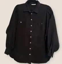 Topshop Women's Size 12 Denim Balloon Sleeve Oversized Jacket Black Wash