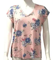 Bobeau Floral Short Sleeve Lightweight Tee Large