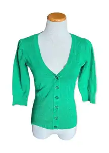 Womens AB Studio V Neck Green Cardigan Sweater - Sz S