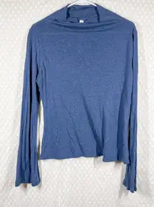 Lululemon Heathered Blue Long Sleeve Linen Blend‎ Mock Neck Top