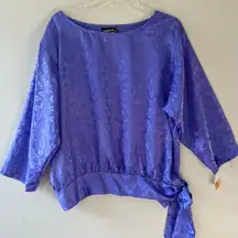 Topics Sz Large Pullover Purple Metallic Floral Blouse Knit Tie Banded Hem