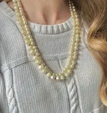 Vintage “Tamar” Baroque Pearl Two Strand Necklace 25” Statement Gold Silver