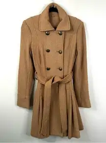 Free People  Coat Womens 2 Brown Double Breasted Wool Blend Belted Jacket