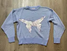 VTG Adell‎ Barre Knit Sweater Purple Butterfly Sequin Fairytale Crew Neck M